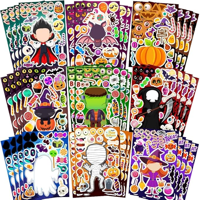 36 Sheets Halloween Stickers for Kids, Make Your Own Halloween Stickers, Halloween Party Games Stickers, Halloween Party Favors DIY Crafts Trick or Treat Party Supplies