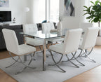 EALSON Modern Dining Chairs Set of 6, White Leather Upholstered Seater with Chrome Metal Legs and High Tufted Backs, Armless, for Dining Room/Kitchen/Restaurant Use