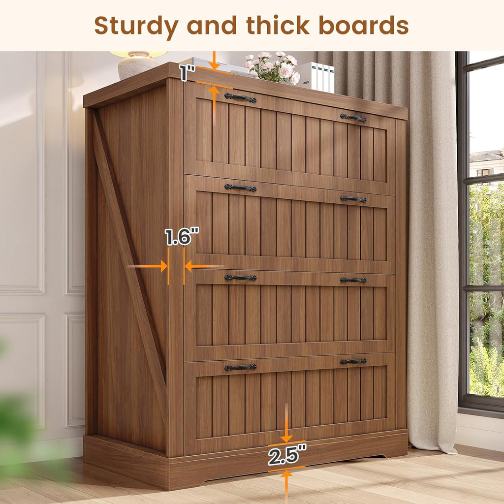 SEDETA Farmhouse 4 Drawer File Cabinet, Filing Cabinet for Home Office, Wood Office File Cabinets for Letter/Legal/A4 Size, File Cabinet Organizer with Printer Stand for Study Room, Living Room, Brown