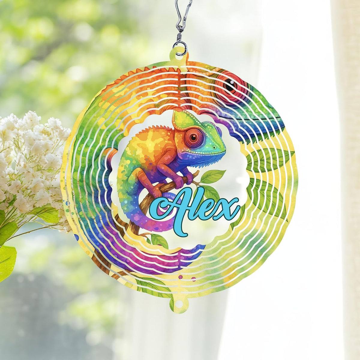 Personalized Chameleon Wind Spinner 3D Stainless Steel, Chameleon Garden Spinner Hanging Outdoor Decor, Wind Spinners Outdoor, Custom Gift for Grandmother, Mom, Wife