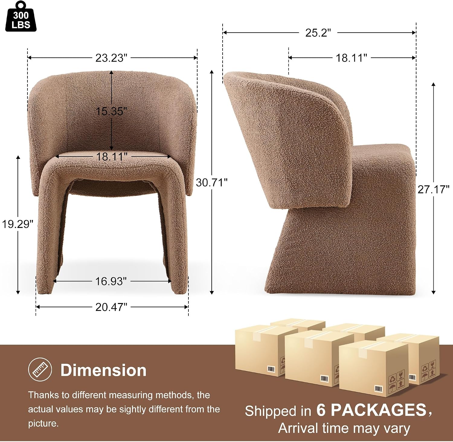 Homedot Upholstered Dining Chairs Set of 6, Modern Dining Room Chairs with Barrel Back, Accent Arm Chair for Dining Room, Living Room, Bedroom, Vanity, Brown