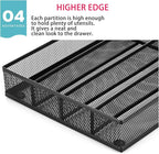 JANE EYRE Utensil Drawer Organizer, Cutlery Tray Silverware Flatware Storage Divider for Kitchen, Mesh Wire with Non-slip Foam Feet, 5 Component, Black