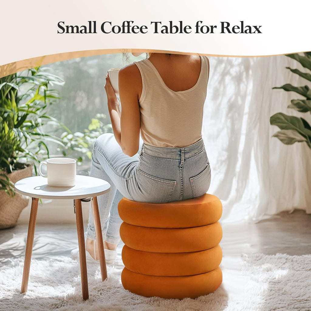 19.5 Inch Round Storage Ottoman, Modern Velvet Ottoman Coffee Table with Removable Top, Orange Vanity Stool with Storage for Bedroom, Living Room, Dorm, Set of 2