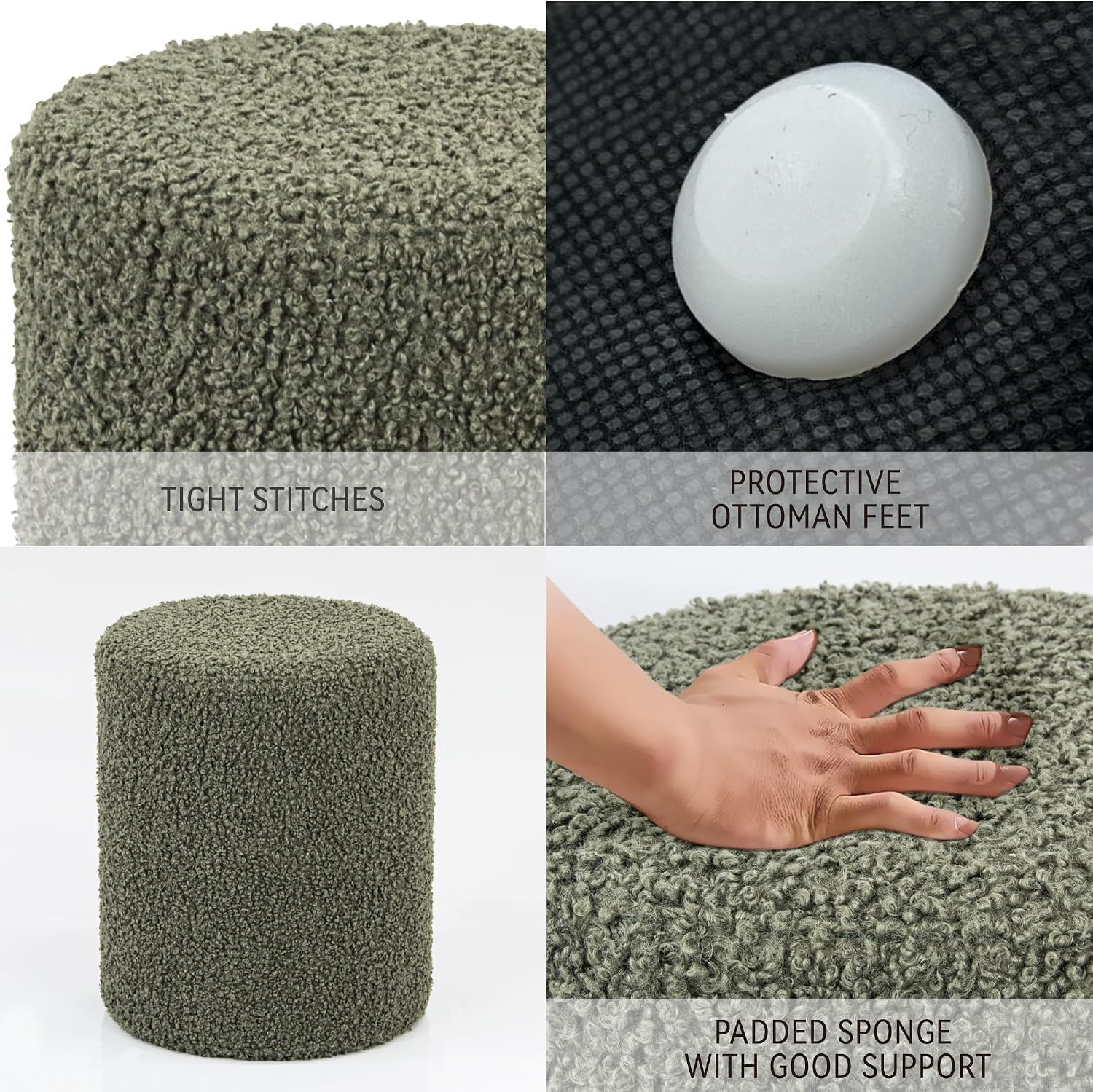 O2B Modern Round Ottoman with Soft Padded Seat – Multifunctional Vanity Chair, Upholstered Footrest Stool for Living Room and Bedroom