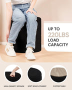 B FSOBEIIALEO Folding Storage Ottoman, Round Sherpa Ottomans, Black | 16.9" Foldable Ottoman With Tray, Boucle Foot Stool, Small Storage Coffee Table for Living Room, Bedroom, Hallway