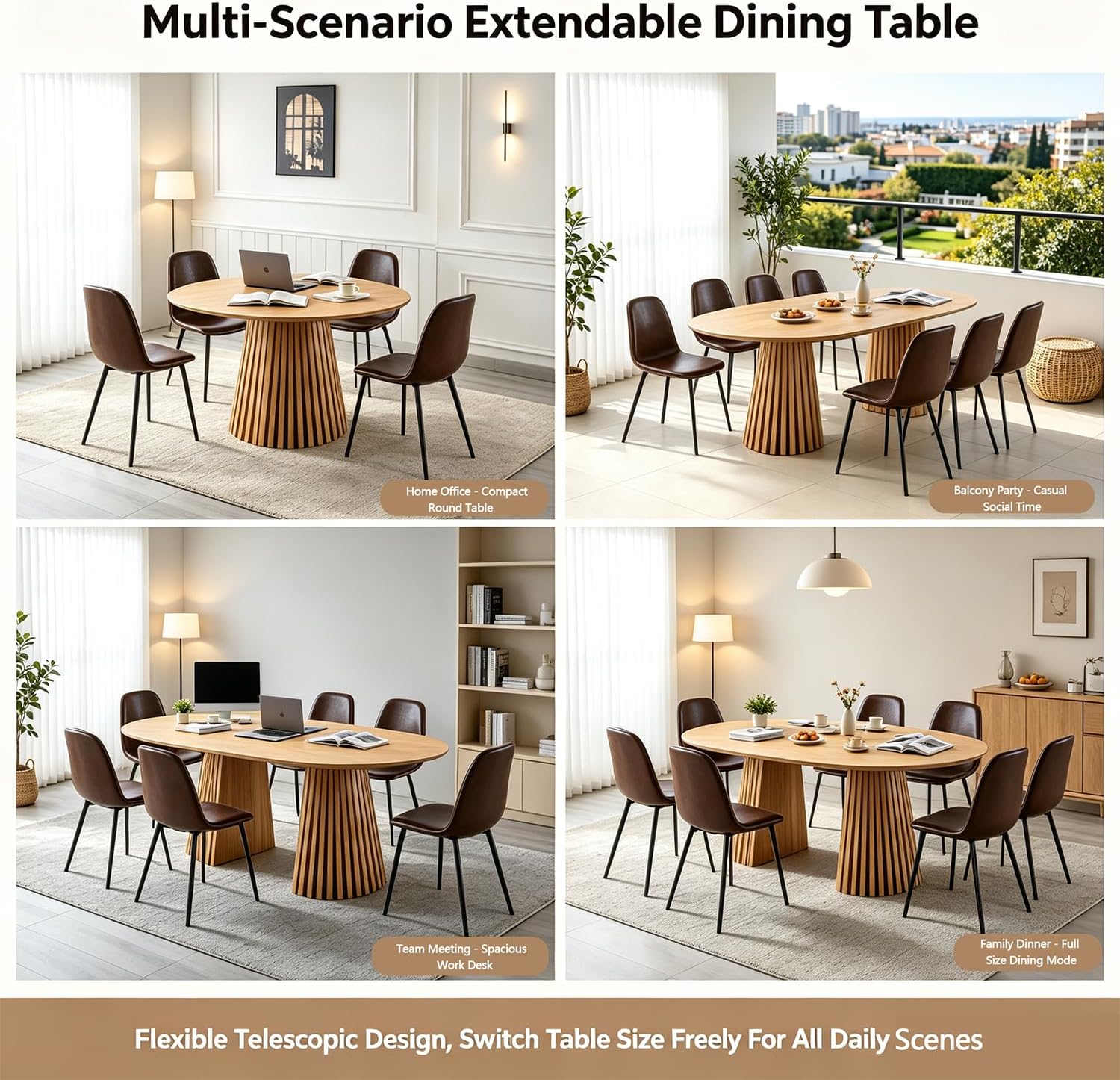 Extendable Wooden Dining Table with 4 Chairs for Small Space | extendable table，wooden dining table，dining table small space(black)