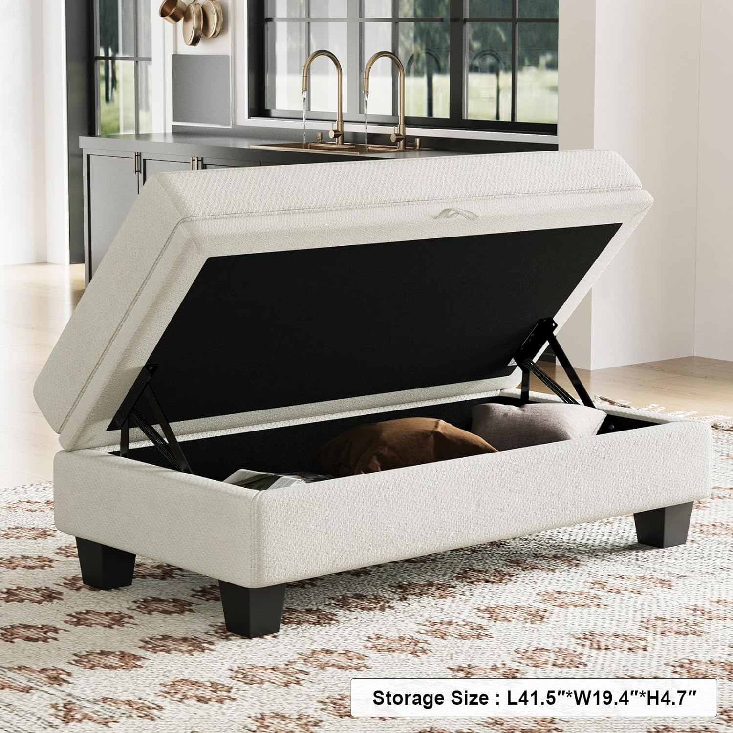 Belffin 45.9" Storage Ottoman Bench Oversized Ottoman for Footrest Upholstered Entryway Bench with Seating for Bedroom, Living Room. Beige