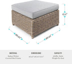 Martha Stewart Lily Pond Rattan Wicker Indoor-Outdoor Patio Ottoman in Weathered Gray with 4" Gray Olefin Cushion, Steel Frame and Zippered Removable Cushion Cover