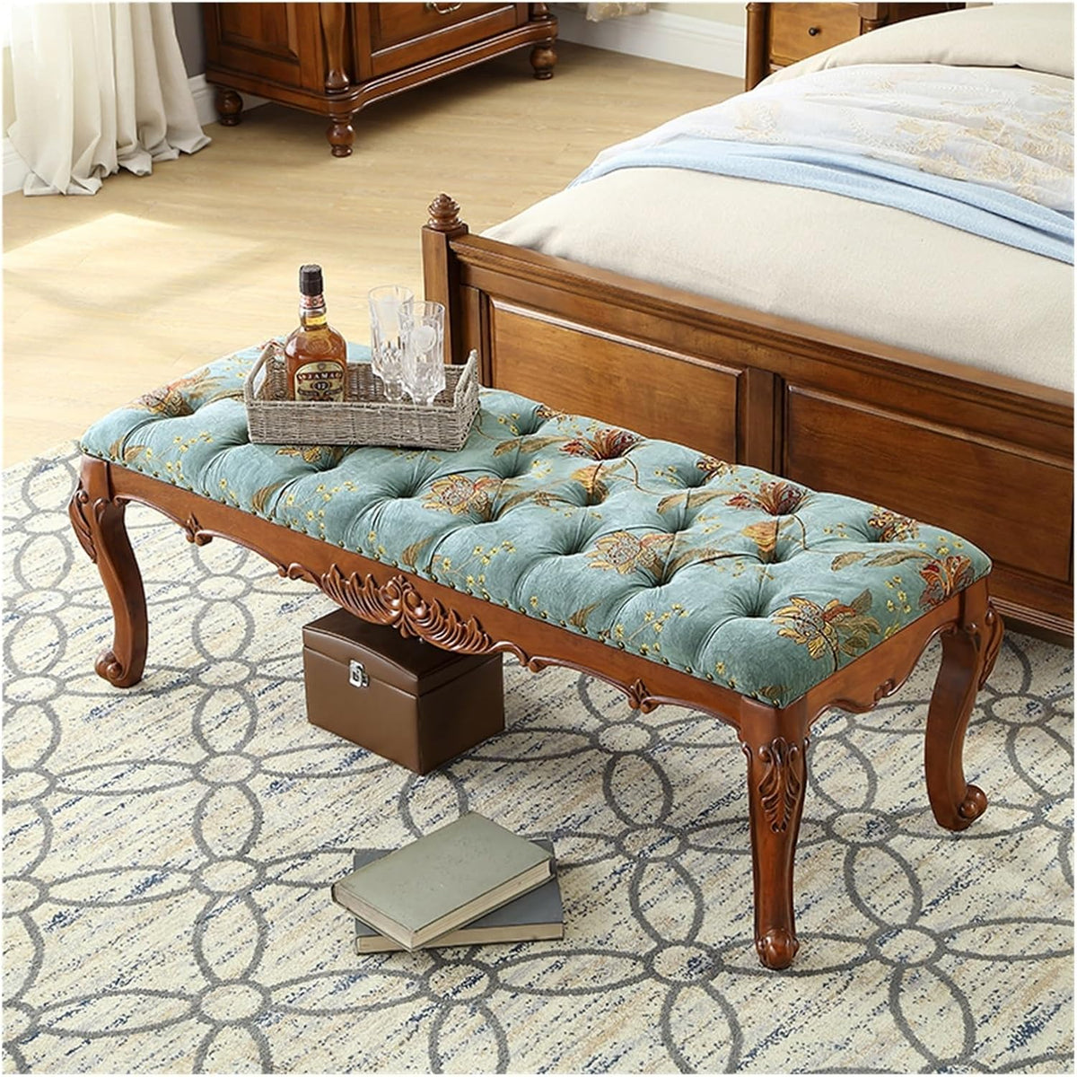 Modern Natural Solid Wood Upholstered Bench - Velvet Cushions Functional Seating for Bedroom, Living Room, Hallway, Entryway, Foyer Bed Ends Entryway(Brown,140 * 53 * 47cm)