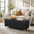 FHFO 52.9" Storage Ottoman Bench, End of Bed Storage Bench, Black | Faux Leather Upholstered | Large Capacity | Durable Fabric | Solid Wood Frame