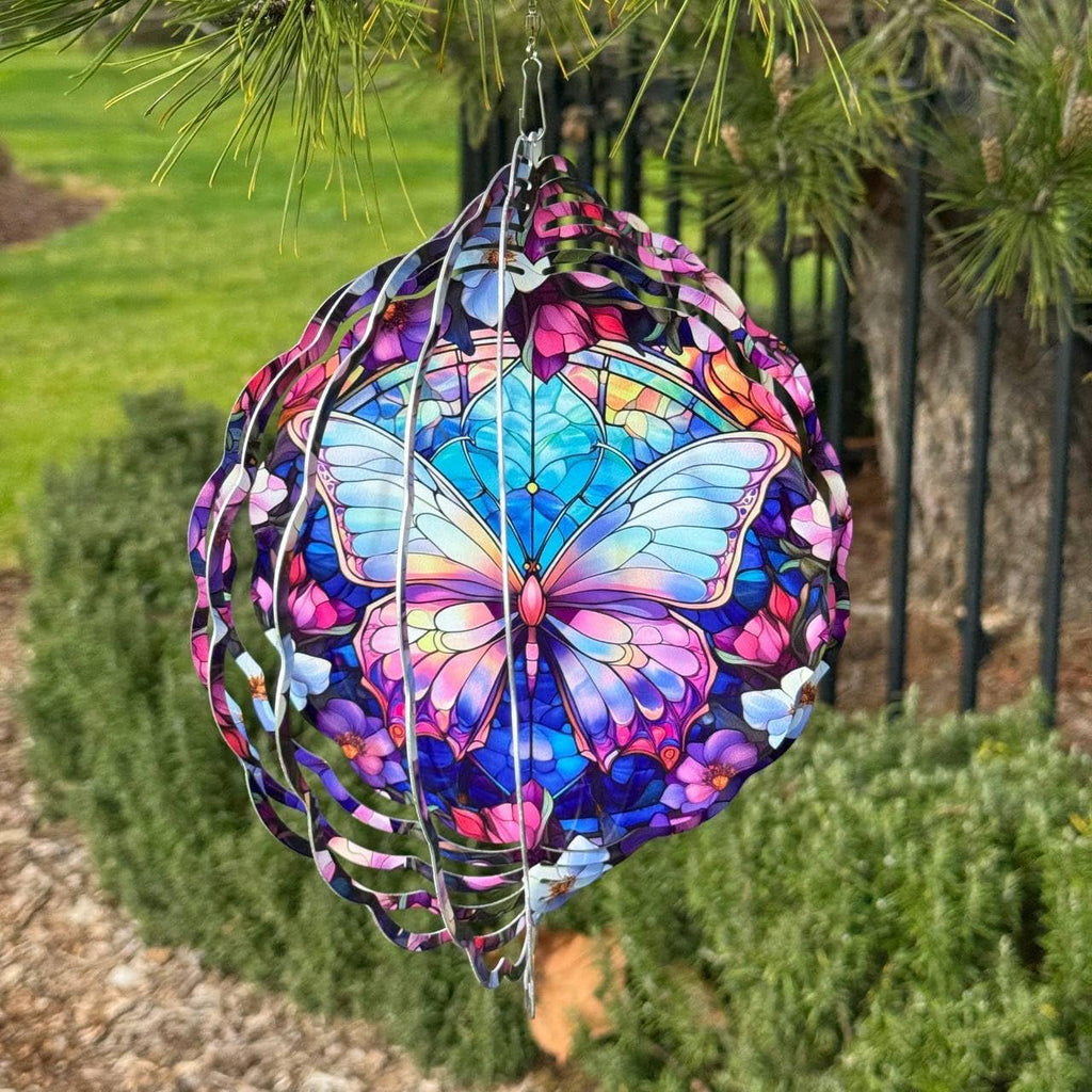 Butterfly Wind Spinner, 3D Hanging Stainless Steel Garden Spinner, Wind Spinner Hanging for Outdoor & Indoor Décor, Unique Gifts for Yard Garden Decoration or Patio Décor (Butterfly)