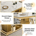 68 in Faux Marble Dining Table for 4-6, White Marble Dining Table with Gold Stainless Steel Base, Luxury Rectangular Dining Room Table for Kitchen, Living Room, Apartment, Family Meals, Dinner Parties