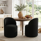 HNY Upholstered Swivel Dining Chairs Set of 6, Mid Century Modern Kitchen Round Sherpa Boucle Dining Room Chairs, Barrel Comfy Armless Accent Makeup Vanity Side Chairs for Living Room, Black