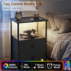 LOAKEKEL Nightstands Set of 2, LED Night Stand with Charging Station | Bedside Table with Type-C Outlets & 2 Fabric Drawers, End Tables with Storage Shelf for Bedroom, Small Spaces, Black