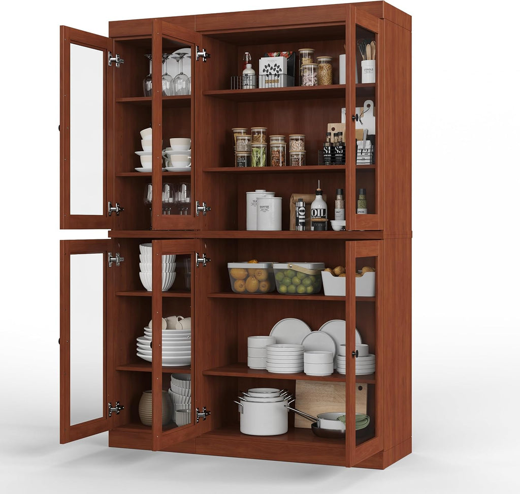Palace Imports 100% Solid Wood 48.5" Pantry China Cabinet with Clear Glass Doors and Adjustable Shelves (Mocha)