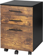 Relaxdays Roll Container with 3 Drawers, Hanging File, Castors, 57.5x40x40 cm, Black/Brown Filing Cabinet