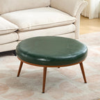 Round Ottoman, Large Faux Leather Footstool and Coffee Table, Cushioned Backless Chair for Living Room & Bedroom, Padded Seat Footrest, (Green)