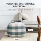 Anji Mountain 20" H x 20" W Handmade Pouf Ottoman for Living Room & Couch | Soft & Fluffy Ottoman Pouf, Lightweight, Decorative Floor Pouf Seating for Bedroom & Home Décor Accent, Sea Mist