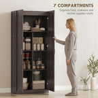 HOMCOM 71" Tall Kitchen Pantry Cabinet with 4 Adjustable Shelves Espresso | Large Multipurpose Storage Cabinet, Modern Farmhouse Freestanding Food Pantry, Framed Doors, Soft-Close Hinges