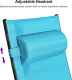 PURPLE LEAF Oversized Pool Chaise Lounge Set Outdoor Chair, Turquoise Blue | Wide Seat, Durable Aluminum Frame, UV Textilene Fades Less, Adjustable Headrest & 5 Recline Angles, S-Curve Backrest with Arm