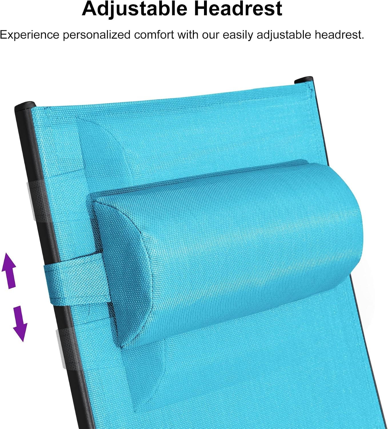 PURPLE LEAF Oversized Pool Chaise Lounge Set Outdoor Chair, Turquoise Blue | Wide Seat, Durable Aluminum Frame, UV Textilene Fades Less, Adjustable Headrest & 5 Recline Angles, S-Curve Backrest with Arm