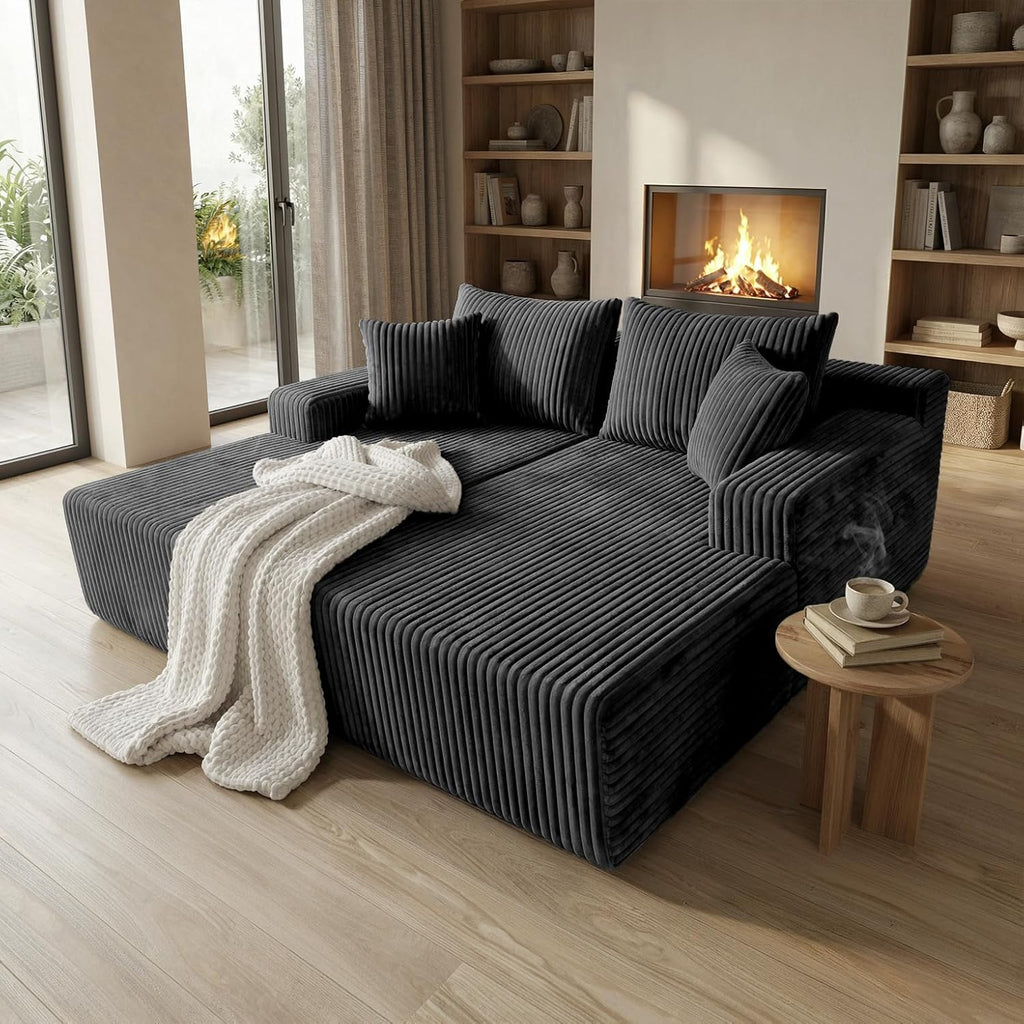 Sytopia Loveseat Chaise Lounge with Armrests, Oversized Sofa Bed with 4 Pillows, Cozy Sleeper, Modular Sectional Couch for Living Room Bedroom, Floor Chair Furniture sala Corduroy