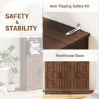 70.9" Tall Kitchen Pantry Cabinet with Glass Doors and Hutch, Freestanding Storage Cupboard with 5 Cabinets, Open Shelves & Inner Door Spice Racks, Multi-Purpose Organizer for Dining Room, Kitchen