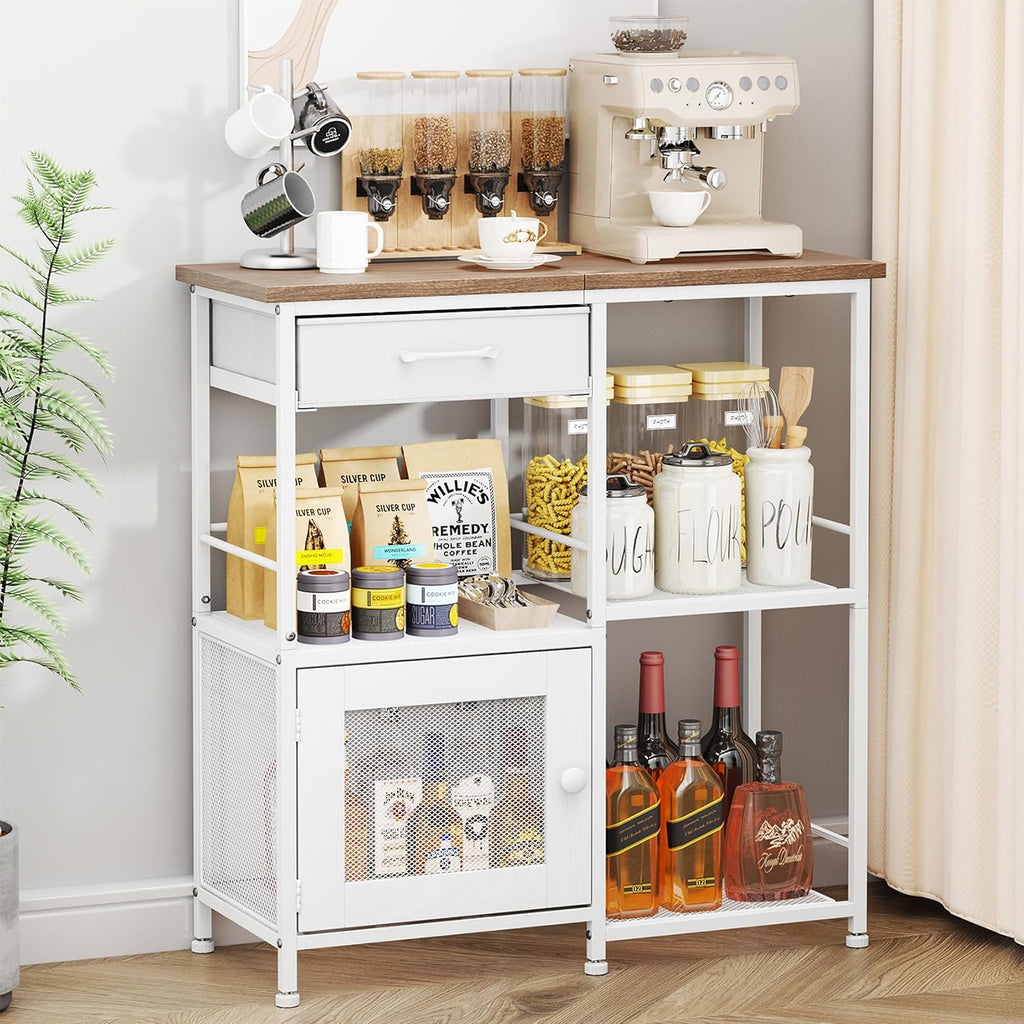 SWTYMIKI Coffee Bar Cabinet for Home - Farmhouse Coffee Stand Station Multi-Purpose Buffet Sideboard Cabinet with Drawers - Kitchen Bar Table for Living Room, Corner, Small Space, Oak