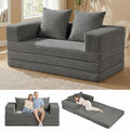 Convertible Sofa Bed, 4-in-1 Loveseat with Removable Armrests Backrest, Corduroy Futon Couch Bed with Pillow, Foldable Mattress Sleeper Sofa for Living Room Bedroom Small Place (Grey)