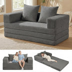 Convertible Sofa Bed, 4-in-1 Loveseat with Removable Armrests Backrest, Corduroy Futon Couch Bed with Pillow, Foldable Mattress Sleeper Sofa for Living Room Bedroom Small Place (Grey)
