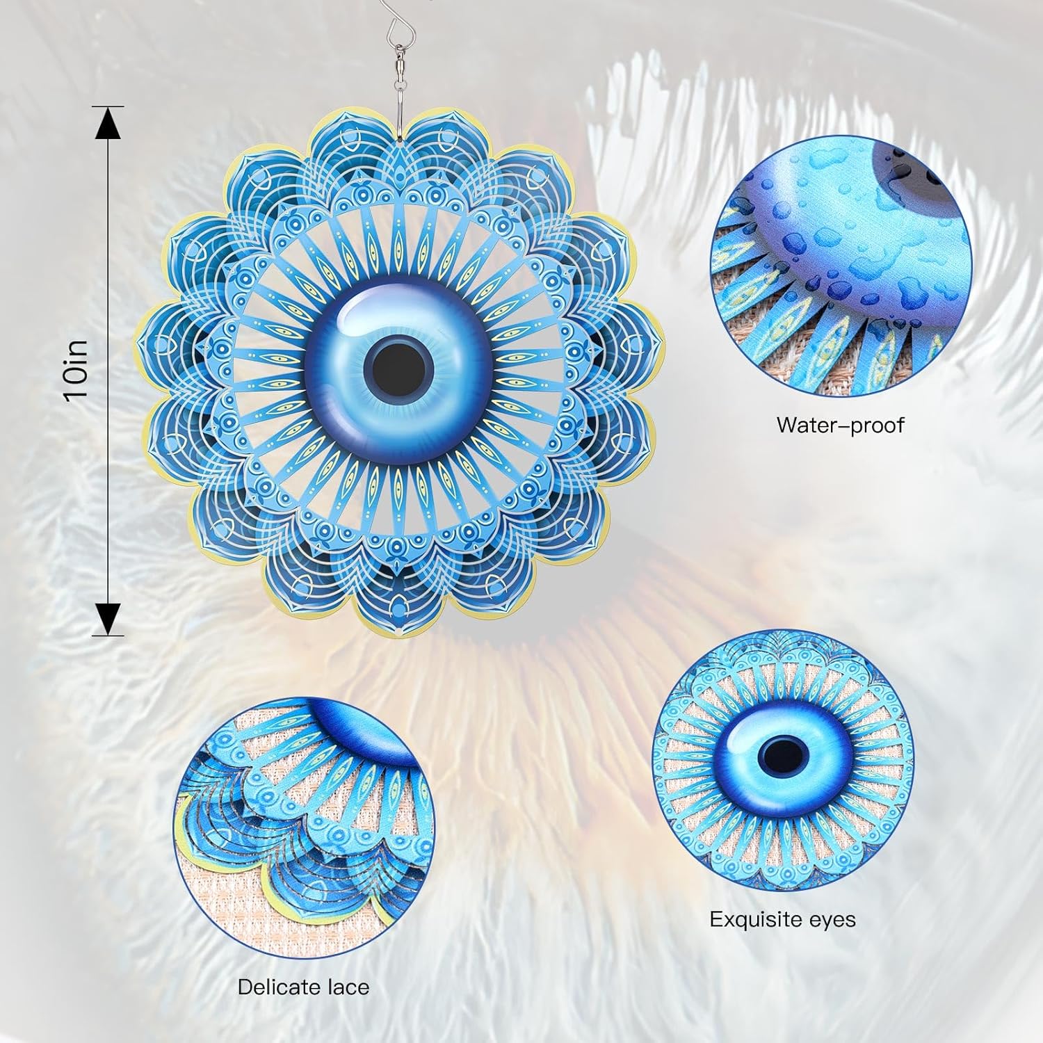 Blue Evil Eye Hanging Wind Spinners Outdoor Metal Evil Eye Decor Mandala 3D Stainless Steel Wind Spinner Protective Amulet for Home Outdoor Garden Yard Decoration (Mandala)