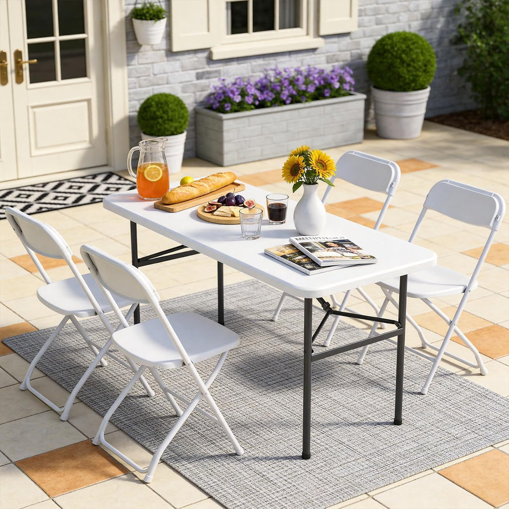 Folding Table, 2 Pack 4ft Folding Table with Foldable Steel Legs, Heavy Duty Plastic Foldable Table, Metal Frame, Support up to 400 lb, Portable for Banquet, Craft, Party, Indoor & Outdoor Use, White