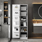 KEIKI 15.75" W Slim Kitchen Pantry Storage Cabinet with Door-Side Rack & Shelves, Tall Narrow Freestanding Sideboard Wood Hutch Food Pantries Cupboard for Coffee Bar, Dining Room