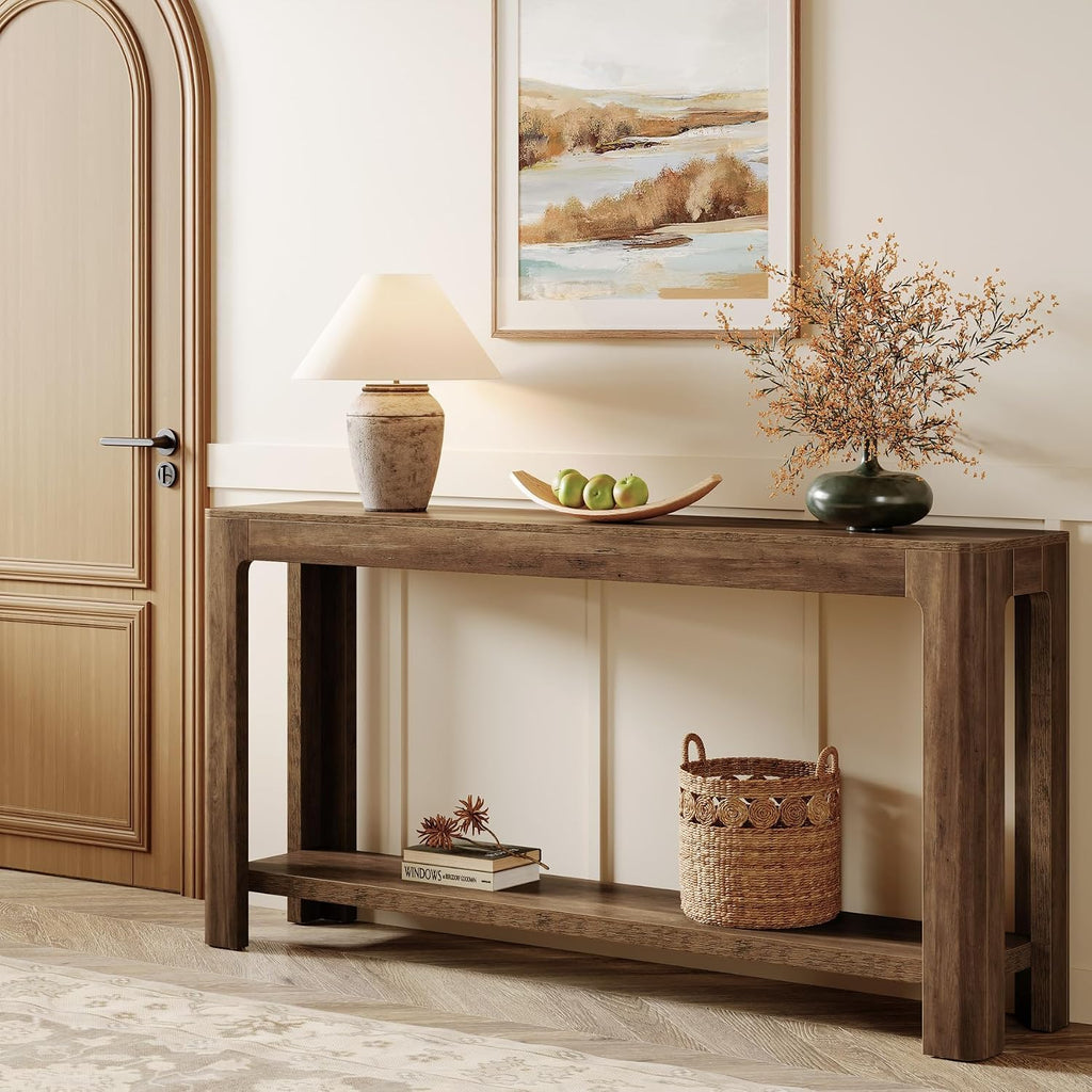 Tribesigns 63 Inch Entryway Console Table, 2-Tier Farmhouse Narrow Sofa Table Behind Couch, Accent Entrance Console Furniture for Entryway, Foyer, Hallway, Rustic Brown