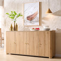 IFGET Curved Buffet Cabinet with Doors, 66" Large Sideboard Buffet Storage Cabinet with 4 Doors and Shleves, Modern Coffee Bar Station Wood Kitchen Table for Kitchen, Dining Room, Natural