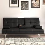 67"Modern Futon Sofa Bed,Convertible 3 in 1 Sleeper Bed Couches with Adjustable Backrest,Cup Holders,Comfy PU Leather Recliner Sofa Loveseat with Chrome Legs for Small Home Living Room (Black)