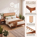 KOMFOTT Queen Size Bed Frame, Wood Platform Bed with PE Rattan Headboard