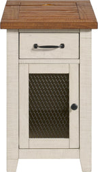 Martin Svensson Home Rustic Solid Wood Chairside End Table, White and Honey | with Power, Cabinet Storage, One Drawer