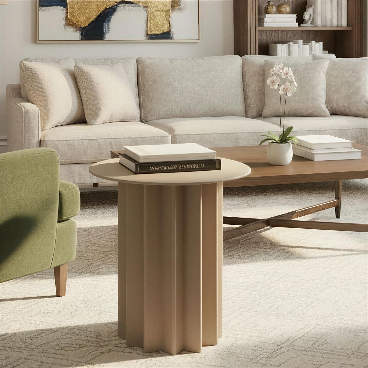 Creative Co-Op Pleated Metal Side Table, Beige