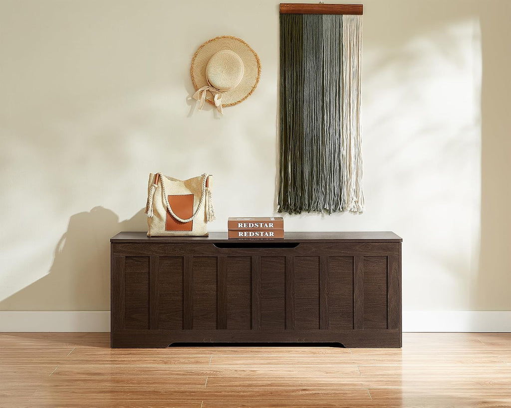 VANKILEY 51.2" Storage Chest Extra Large,Wooden Storage Bench,Espresso | Chest with 2 Safety Hinges, 51.2*15.7*19.1inches, Wooden Trunk for Bedroom, Livingroom,Entryway,Easy Assembly.
