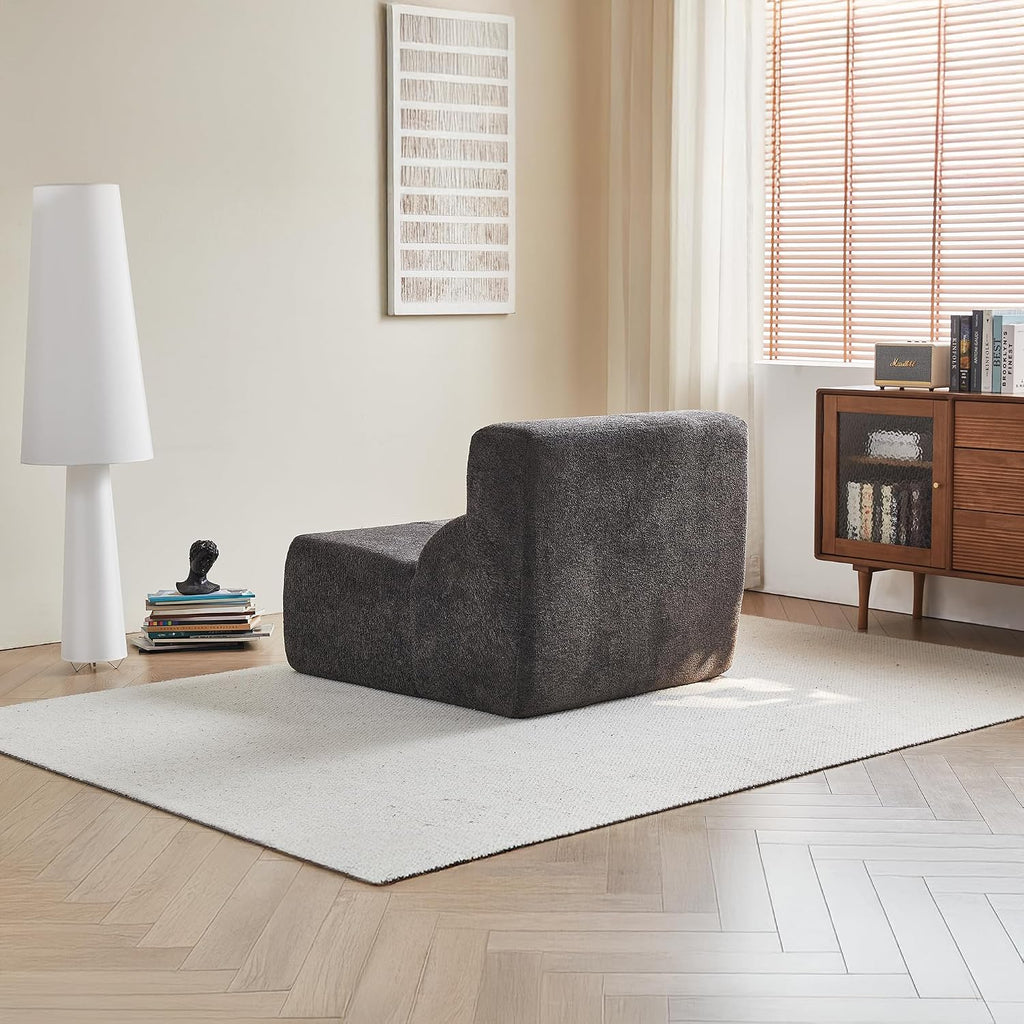 Fireside Chair, Modern Comfy Raindrop Velvet Fabric Bean Bag Chairs, Upholstered Lazy Floor Sofa Relaxing Lounge, Single Armless Lazy Chair for Living Room, Bedroom, Office, Grey