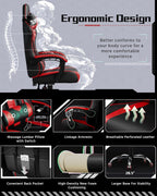 Yaheetech Gaming Chair with Massage Lumbar Pillow High Back Reclining Red | PU leather racing seat with thick foam padding, massaging lumbar cushion, headrest, and steady recline for all-day comfort.