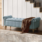 HULALA HOME Farmhouse Storage Bench, Blue | End of Bed Bench with Vintage Button-Tufted Design, Bedroom Bench with Storage for Bedroom, Entryway, Living Room