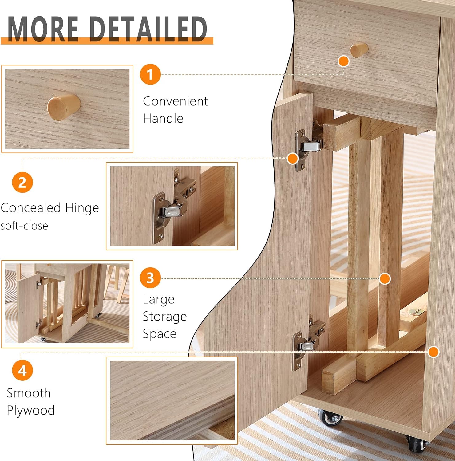 COMUHOME Drop Leaf Folding Dining Table with Storage, Wheels, Space Saving | Foldable Design, 18mm Thick Plywood, 300 lbs Capacity, Locking Wheels, Farmhouse Style, for Living Room Kitchen Small Spaces