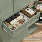 HOSTACK 68" Tall Kitchen Pantry Storage Cabinet with Doors & Shelves, Green | Large Pantry Cabinet with Door Rack, Freestanding Kitchen Storage Cabinet with Drawer, Food Pantry for Dining Living room