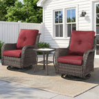 Belord Patio Wicker Chairs Swivel Rocker,Outdoor Patio Furniture Set with Rattan Side Table, All Weather Conversation Set for Porch Poolside Balcony, Brown Wicker/Red