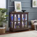 2 Door Curio Display Cabinet with LED Light & Adjustable Shelves, 30" Tableware Display Sideboard w/Mirrored Back Pane, Modern Glass Display Storage Cabinet for Kitchen & Living Room (Cherry)