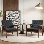 Waiting Room Accent Chairs Set of 2, Black Leather ArmChairs, Office Guest | STHOUYN Mid Century Modern, Wood Arms, Office Lobby Living Room Chair