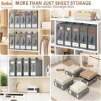 9 Pack Sheet Organizers and Storage, Bed Sheet Organizer | Large Sheet Storage Organizer for Linen Closet, Bedding Storage Boxes, Closet Organizers and Storage for Clothing, Blankets