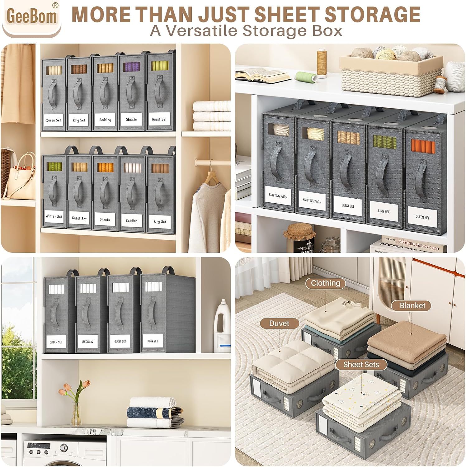 9 Pack Sheet Organizers and Storage, Bed Sheet Organizer | Large Sheet Storage Organizer for Linen Closet, Bedding Storage Boxes, Closet Organizers and Storage for Clothing, Blankets